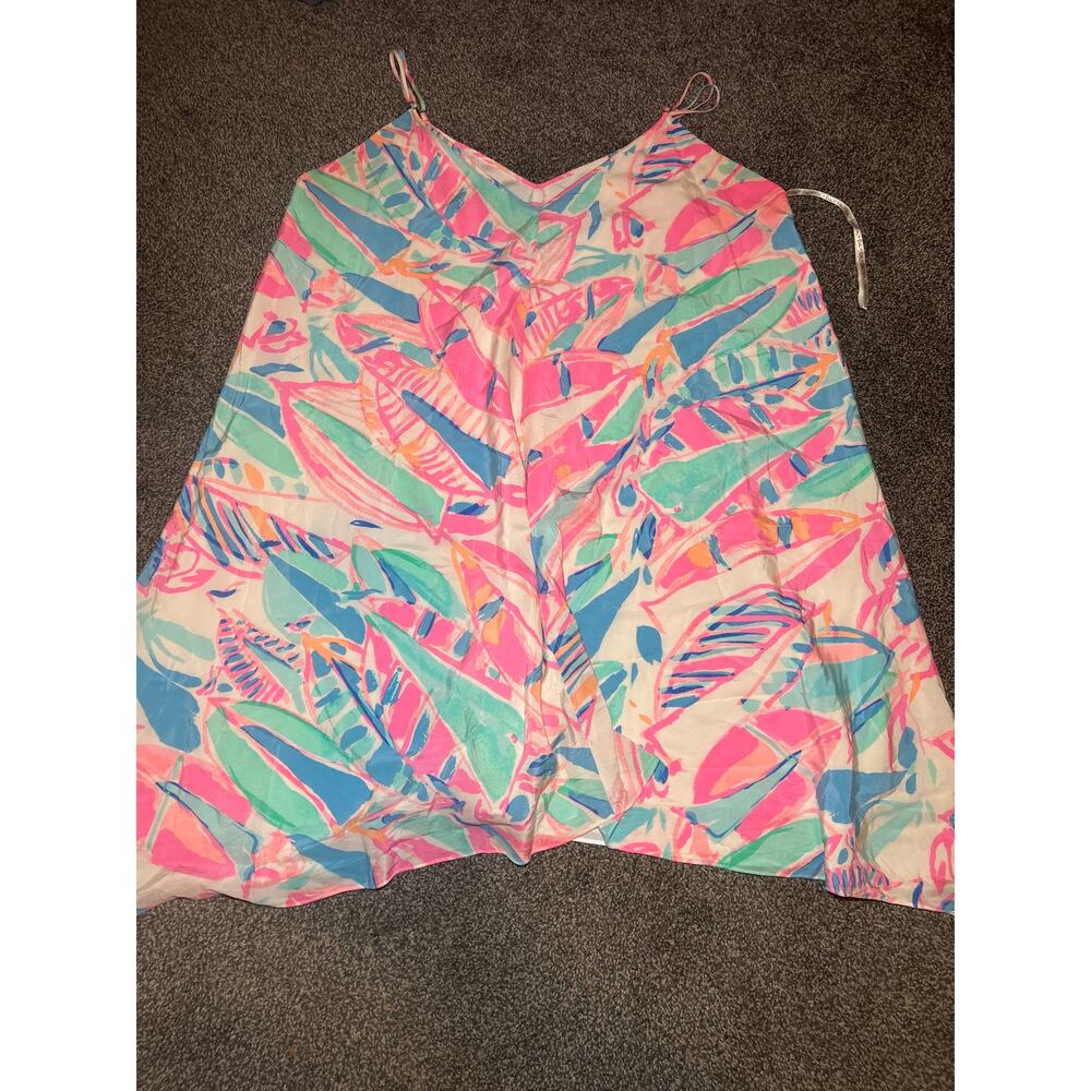 Lilly Pulitzer Women’s Clara 100% Silk Dress Out To Sea xl  Beach Party